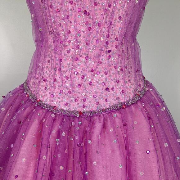 Vintage Prom Dress Maxi Ball Gown 2 Pink Princess Tulle Fairy Glam Purple Sequin - Picture 3 of 16